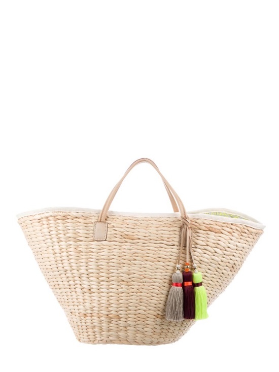 India Hicks Handbags - India Hicks Natural Straw Tote with Neon Yellow & Deep Red Tassel